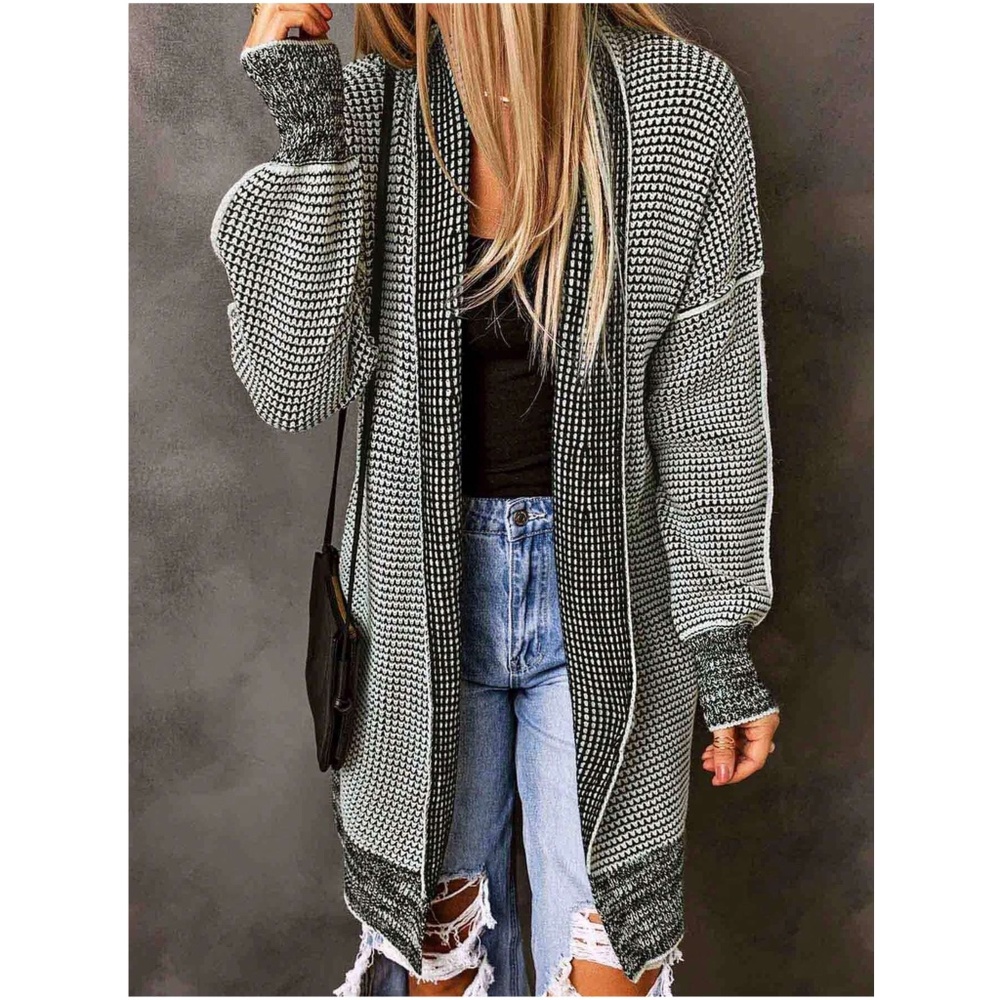 Cozy 2 Tone Open Front Oversized Cardigan